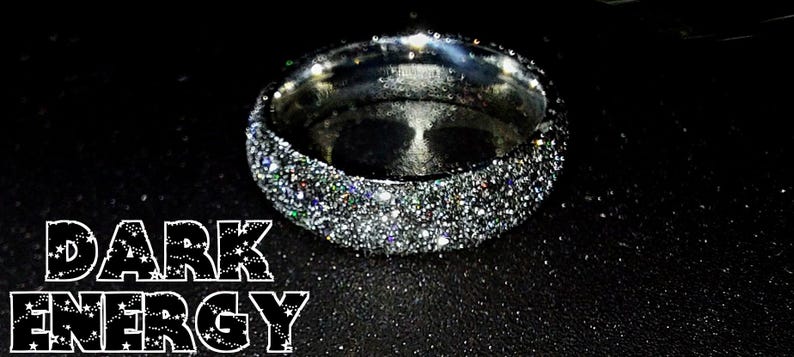 Stellar Glitz Holographic Reflective Glitter Stainless Steel and UV Resin Rings - Whole Sizes 3-16 Dark Energy