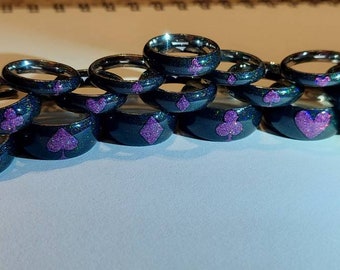 Stainless Steel Holographic Asexual, Demisexual, and Grey Asexual Card Suit Rings - Whole Sizes 3 - 16