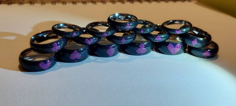Stainless Steel Holographic Asexual, Demisexual, and Grey Asexual Card Suit Rings - Whole Sizes 3 - 16 