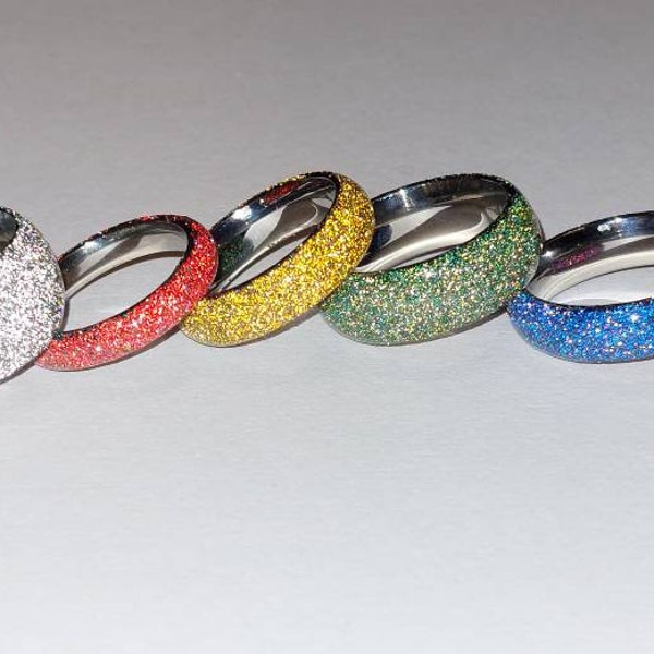 Starlet Glitz Highly Reflective Glitter Stainless Steel and UV Resin Rings - Whole Sizes 3-16