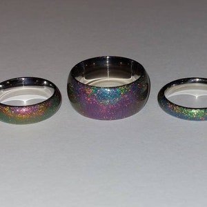 Kaleidoscope Color Shift Holographic Stainless Steel and Resin Rings - Whole Sizes 3 - 16