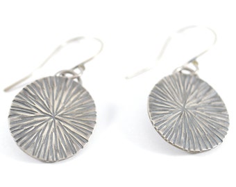 Textured dangle earrings, Recycled sterling silver, Handmade earrings, Textured silver jewellery