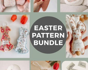 Fabric Easter Sewing Pattern Bundle – Bunny, Duck, Carrot, Labels (PDF Download)