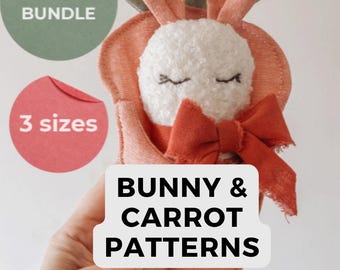 Fabric Bunny and Carrot Sewing Pattern – Easter Plush Toy (Instant PDF Download) - 3 sizes