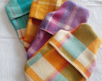 WATER BOTTLE COVER - Vintage Australian Wool Hot Water Bottle Cover - Plaid Winter Warmer