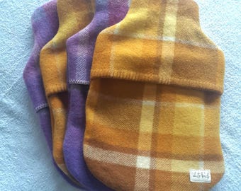 WATER BOTTLE COVER - Vintage Australian Wool Hot Water Bottle Cover - Plaid Winter Warmer