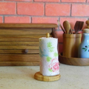 Miniaturas de bonecas Suporte para papel toalha de cozinha com rolo de papel toalha, Suporte para papel toalha de cozinha em miniatura Escala 1:6