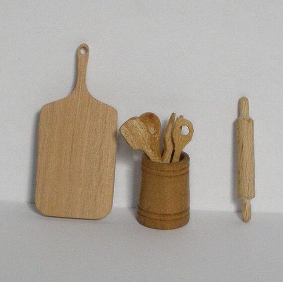 Dollhouse Miniatures Handcrafted Kitchen Baking set Roling Pin Spoon /& Spatula