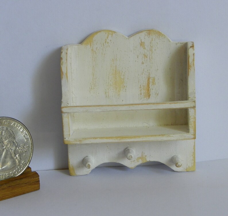 Stained Decorated Wall Shelf in Wood for 1:12 Scale Dollhouse image 2