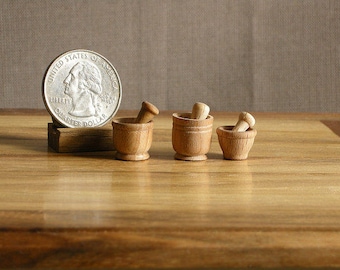 Wooden mortar with pestle handmade miniature Dollhouse 1:12 scale