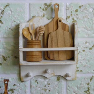 Stained Decorated Wall Shelf in Wood for 1:12 Scale Dollhouse image 1