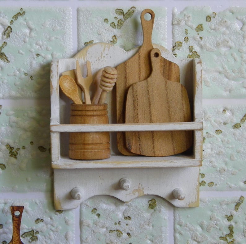 Stained Decorated Wall Shelf in Wood for 1:12 Scale Dollhouse image 1