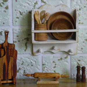 Stained Decorated Wall Shelf in Wood for 1:12 Scale Dollhouse image 4