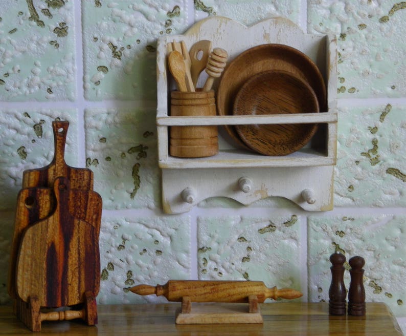 Stained Decorated Wall Shelf in Wood for 1:12 Scale Dollhouse image 4