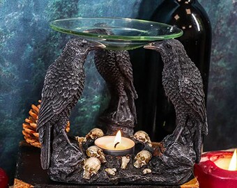 Stunning Gothic Bird  Figurine Raven's Ward Tea Light Candle Holder 