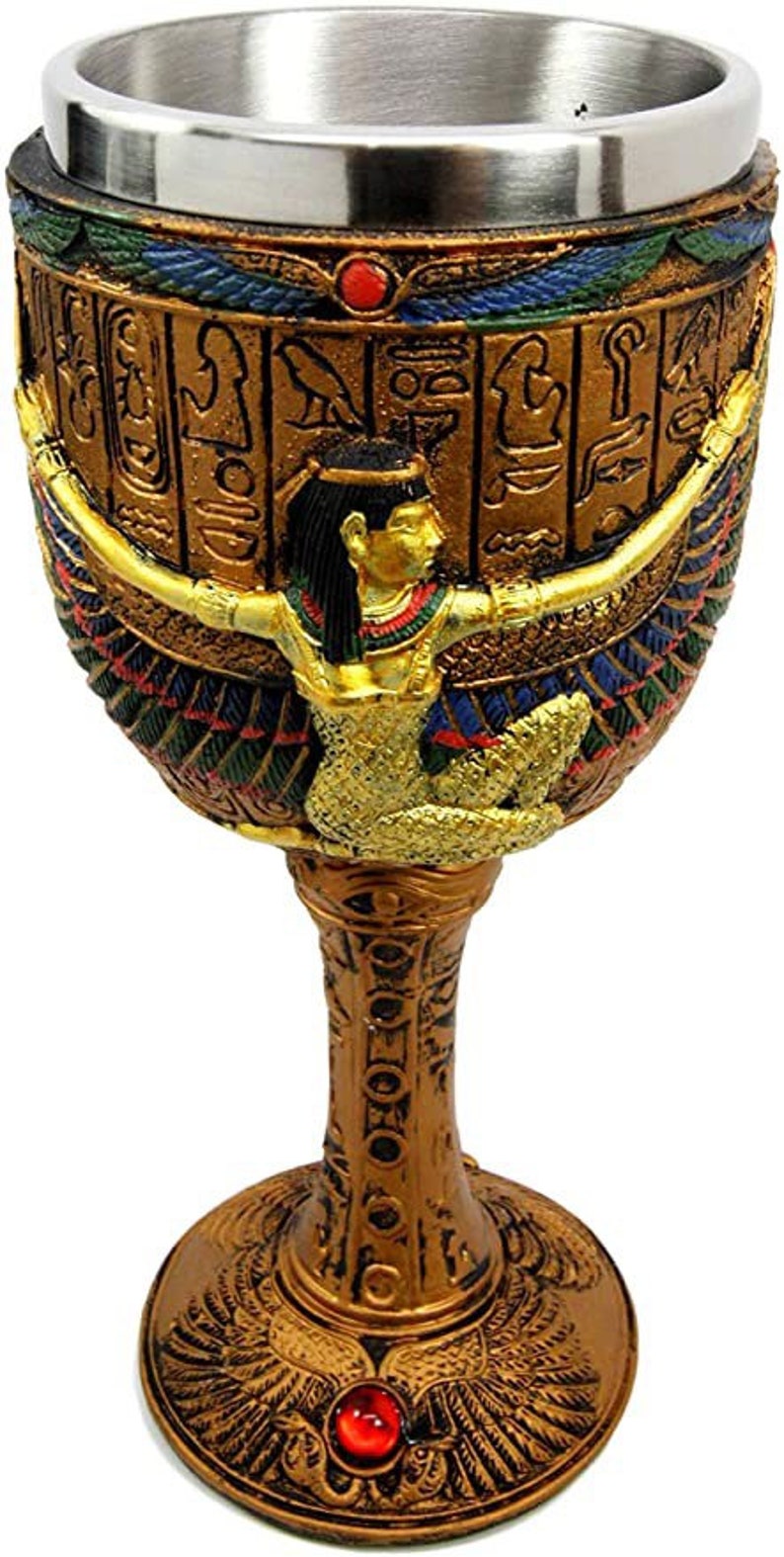 6.75" Height Egyptian God Anubis Resin Wine Goblet Chalice Stainless Steel Liner
