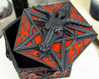 Baphomet Casket Gothic jewelry box Gothic home decor Magic box Gothic jewelry box Satanic decor Box with skull Coffin box