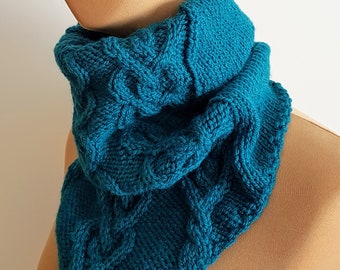 I Heart Cables Bandana Cowl Scarf Knitting Pattern, Digital Download.