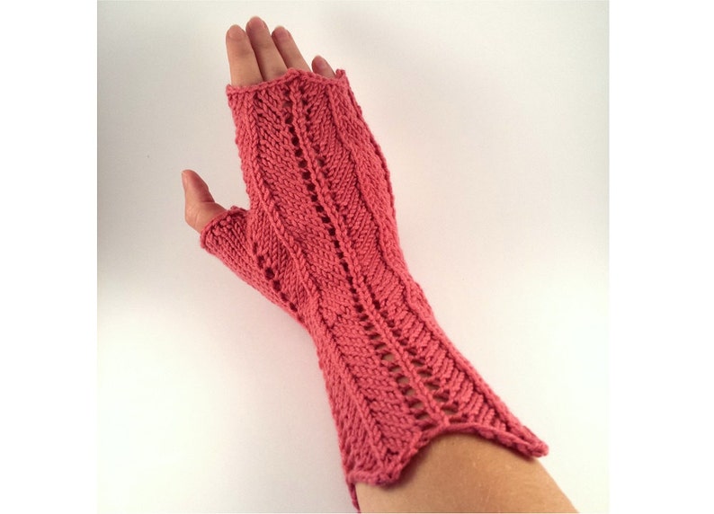 Fingerless Gloves Knitting Pattern for Women. PDF Download For Lace Chevron Mittens. image 1