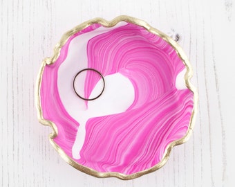 Pink Marble Trinket Dish, Polymer Clay Ring Dish, Ring Holder, Geode Effect Jewellery Dish, Jewellery Storage, Boho Ring Dish