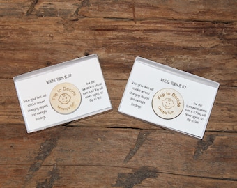 New Parent Decision Flip Coin | Approximately 2" in diameter I a Fun Handmade Coin for New Parent Decision Making | Baby Shower Gift