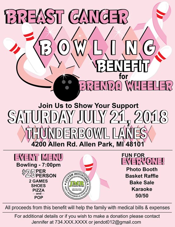 breast cancer bowling benefit flyer bowling benefit flyer etsy cancer benefit flyer