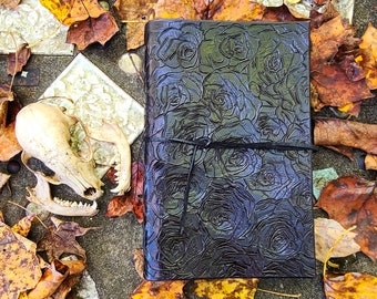Black Leather Rose Journal Sketchbook Handmade Etched Blank Book Witchy Gothic Gift Grimoire Notebook Spellbook