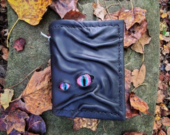 Small Black Leather Monster Eye Journal Creepy Cute Sketchbook Handmade RTS OOAK Blank Page