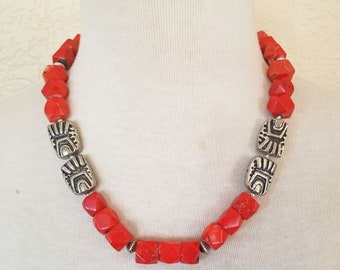 Coral Necklace, Coral Statement Necklace, Chunky Statement Necklace, Red Christmas Necklace, Ethnic Statement Necklace, Abstract Necklace