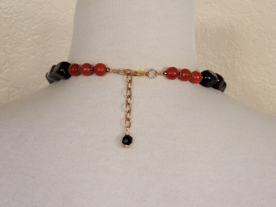 Collier De Perles En Pierres Naturelles Cornaline Orange Et Agate Noir - Occasion, Bel état