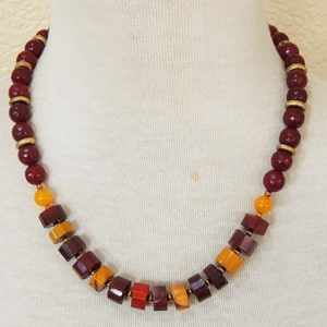 Red Maroon Jade, Golden Yellow Necklace, Red Burgundy & Mustard Yellow Mookaite Necklace, Statement Necklace, Fall/Autumn Colors, Gift Idea