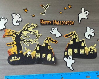 Halloween Haunted House and Ghosts Iron on Fabric Appliques Pre-Cut