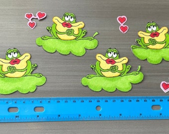 Love Frogs on Lilly Pads Iron on Fabric Appliques Pre-Cut