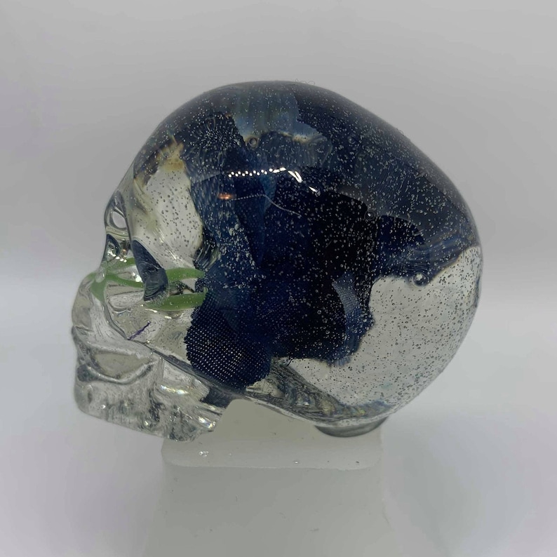 Skull Blue Flower Resin Skull Head Paper Weight Desk Alter Home Decor Halloween