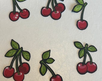 6 Cherries Iron on Fabric Appliques Pre-Cut