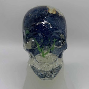 Skull Blue Flower Resin Skull Head Paper Weight Desk Alter Home Decor Halloween