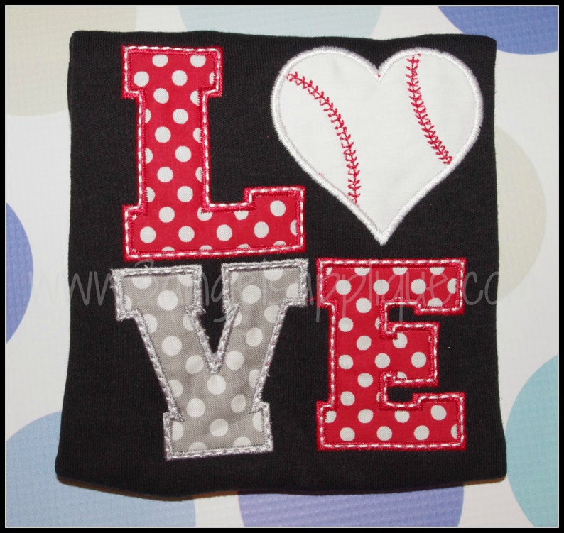 LOVE Baseball or Softball Heart Design Digital Applique Design - Etsy