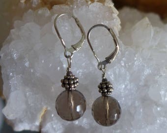 Smoky Quartz Earrings - Silver - Dangle Drop - Lever Back