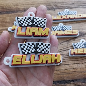 Customized Set 5pcs Racing Car Race Checkered Flag Personalized 3D Printed Name Keychain Charm Birthday Party Pavor Game Day Sport Team Gift