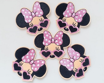 7x7.2cm 10pcs Minnie Mouse RED bow Iron On Sew On Embroidered Patches Appliques Machine Embroidery Needlecraft Sewing KIDS Girls projects