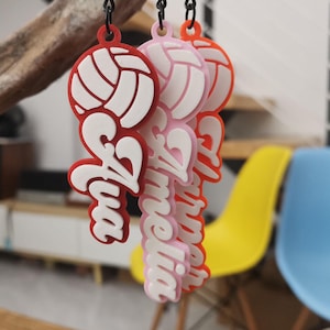 Lot 5/10/20 Volley-ball sport personnalisé nom imprimé 3D porte-clés porte-clés sac à dos étiquette de bagage jour de match équipe fête d'anniversaire faveur cadeaux