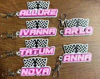 Personalized Racing Checkered Flag Keychain, 3D Printed Name Tag, Kids Birthday Party Pavor, Pack 5/10/20