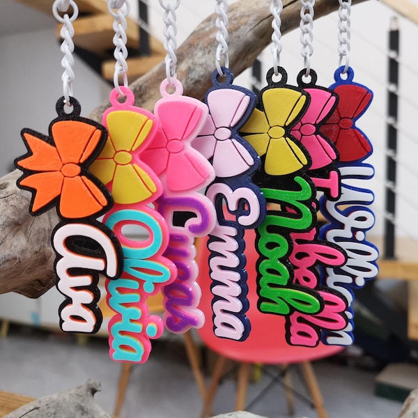 5/10/20 Personalized Customized Cheer Bow Cheerleader Cheerleading Keychain Keyring Name Backpack Tag 3D Printed Game Day Sport Team