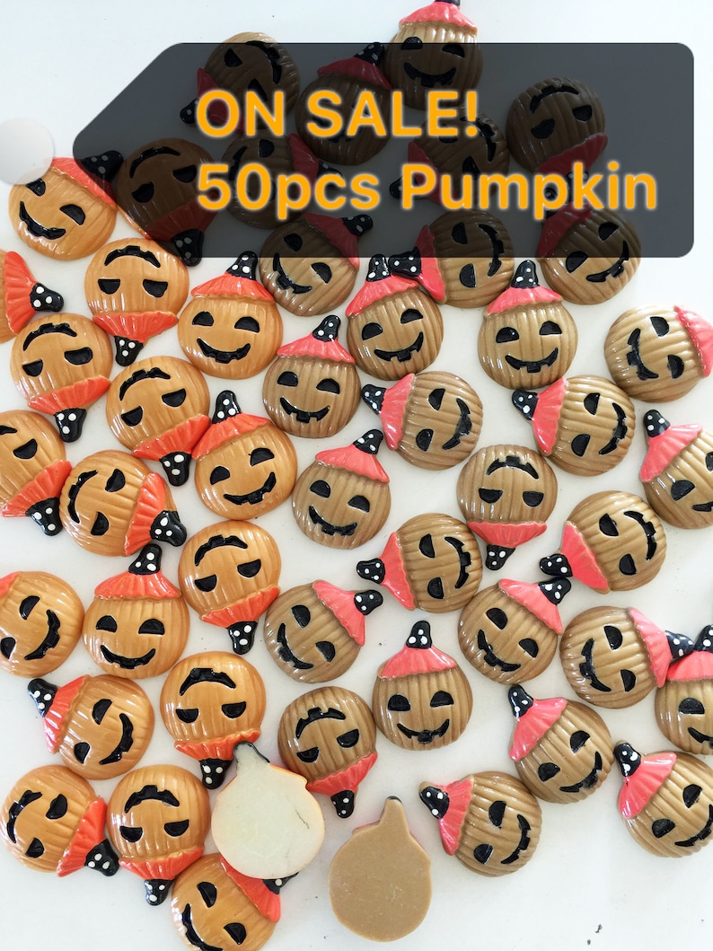 ON SALE 50pcs Halloween Pumpkin Resin Cabochon Flatbacks Flat Back Scrapbooking Hair Bow Center Photo Frame Cell Phone Crafts Making