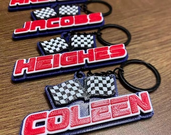 Personalized Racing Flag Checkered Flag Keychain, 3D Printed Name Tag, Kids Birthday Party Favor (Pack of 5)