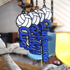 Lot 5/10/20 Sports de volley-ball personnalisés Nom imprimé en 3D Porte-clés Porte-clés Sac à dos Bagages Game Day Team Cheer Poms Étiquettes de sac d'équipe Cadeaux