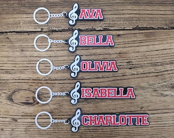 5/10/20 Custom Music Keychain, Personalized Music Studios Tags, Band Orchestra Gift, Music Name ID Bag Tags