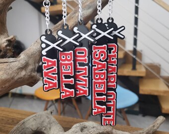 Personalized 3D Printed Field Hockey Name Keychain, Custom Team Name Backpack Tag