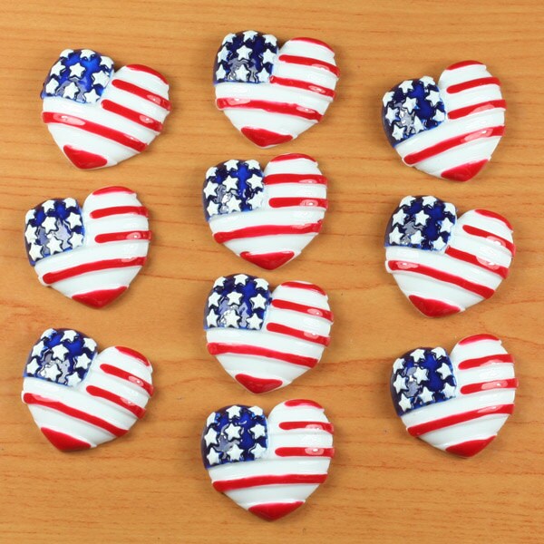 set 10/50/100 American Flag Hearts Stars US Independant Day Patriotic Resin Cabochon Flatbacks Flat Back Hair Bow Center Crafts DIY