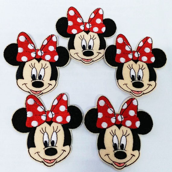 7x7.2cm 10pcs Minnie Mouse RED bow Iron On Sew On Embroidered Patches Appliques Machine Embroidery Needlecraft Sewing KIDS Girls projects